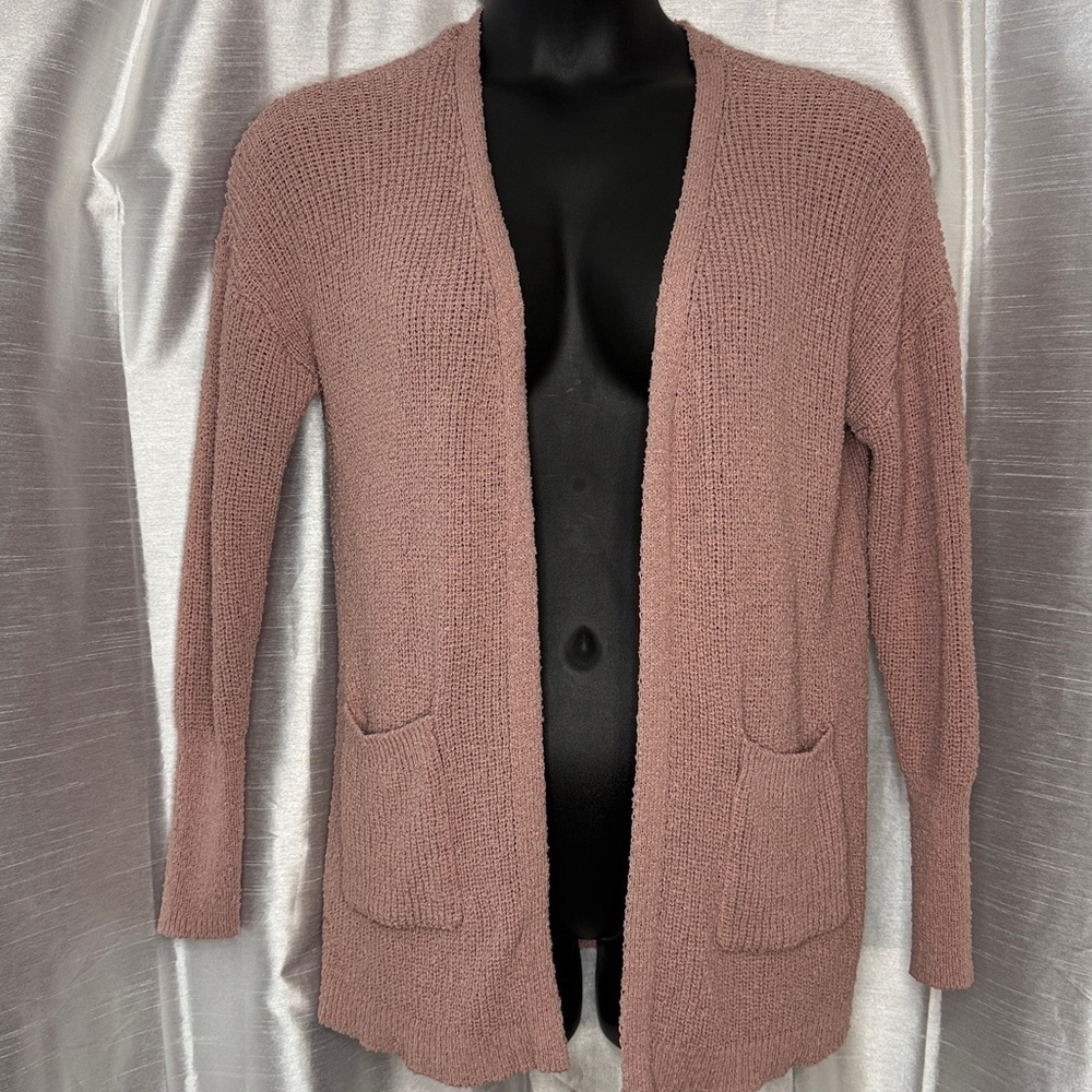 Rachel Zoe Open Cardigan Sweater Pink Long Sleeve Pockets Duster Women’s Small